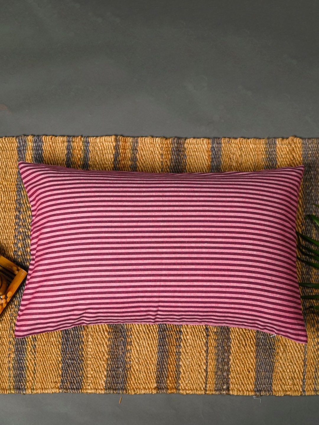 

OUSSUM Red Striped Rectangular Pillow Cover