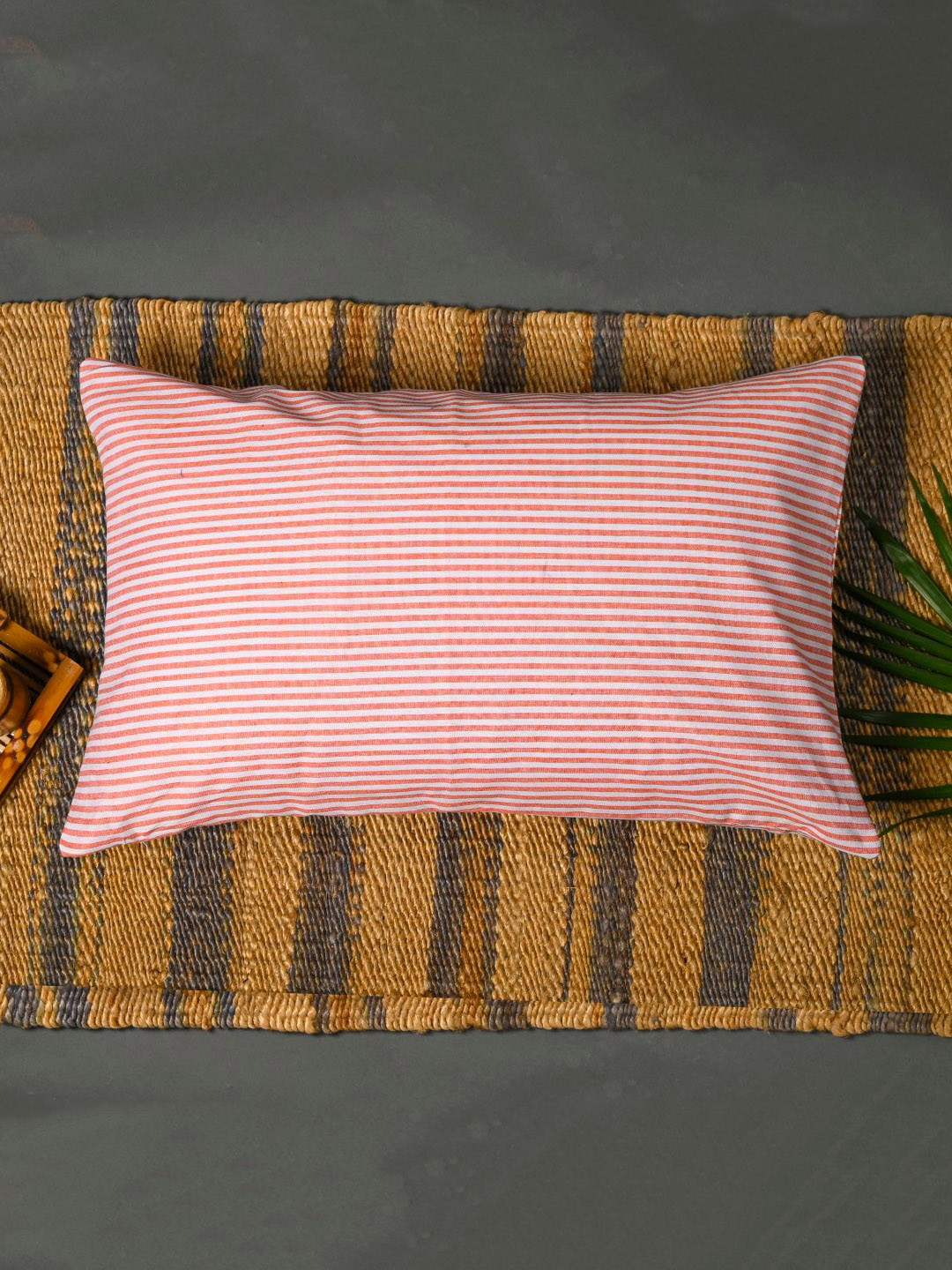 

OUSSUM Red & White Striped Cotton Pillow Covers With Zip Closure