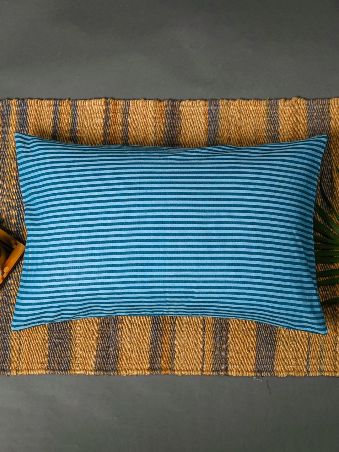 

OUSSUM Blue Striped Cotton Pillow Cover