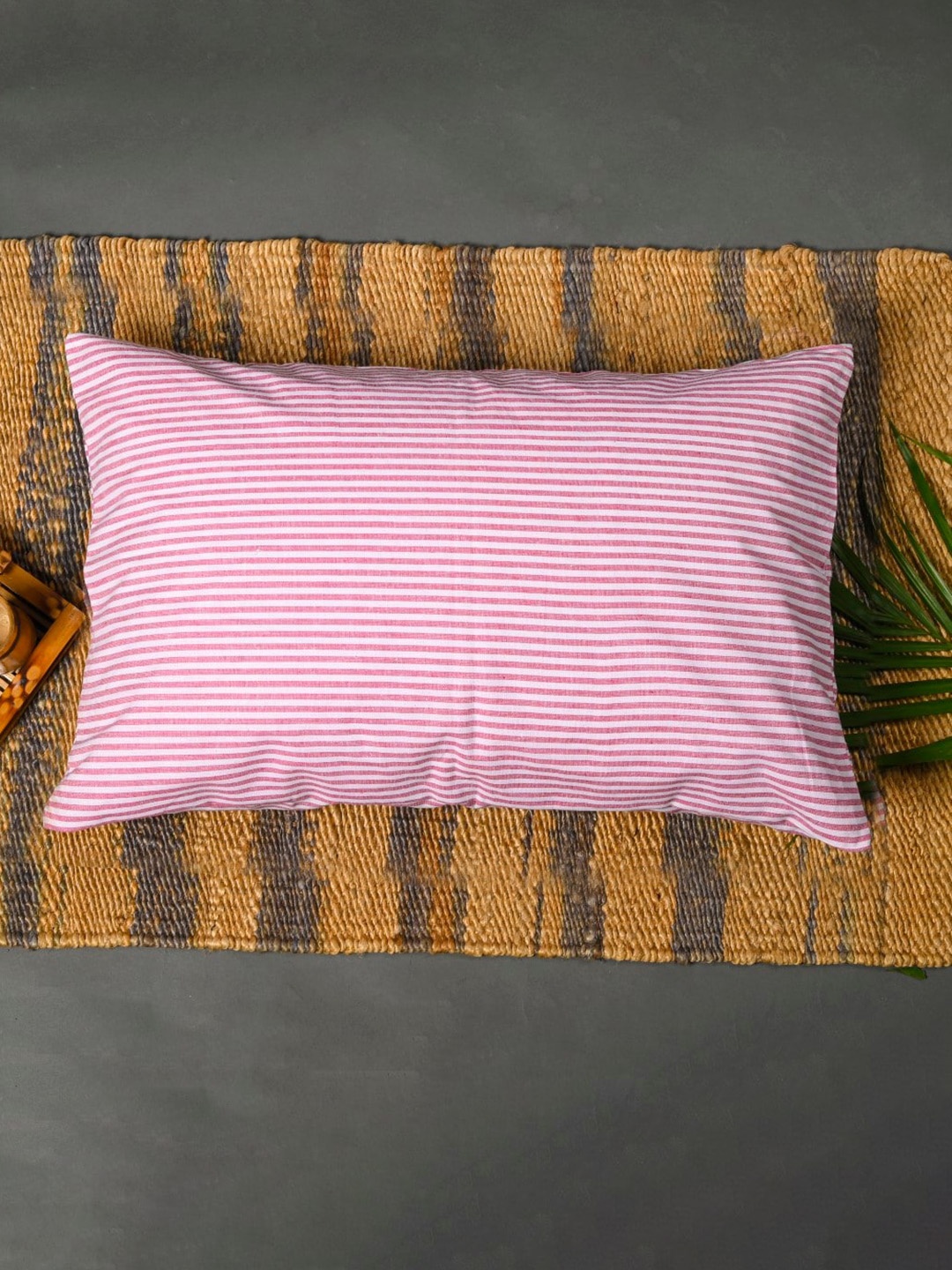 

OUSSUM Pink & White Striped Cotton Pillow Covers With Zip Closure