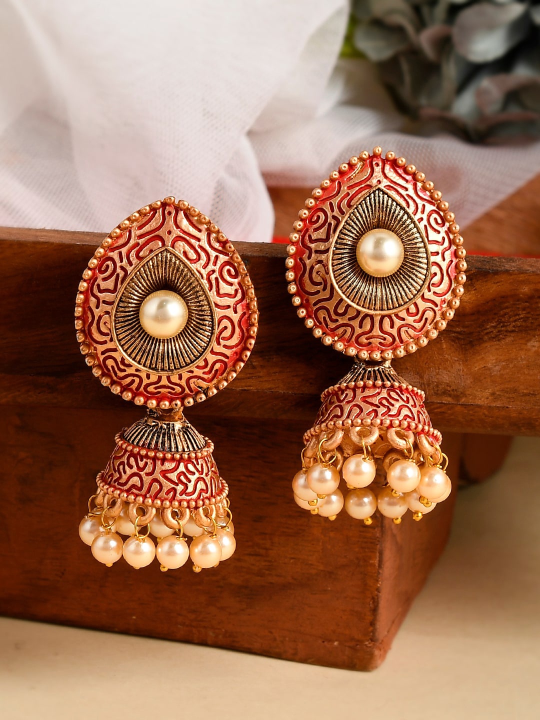 

AQUASTREET Gold-Plated Meenakari Beaded Jhumkas