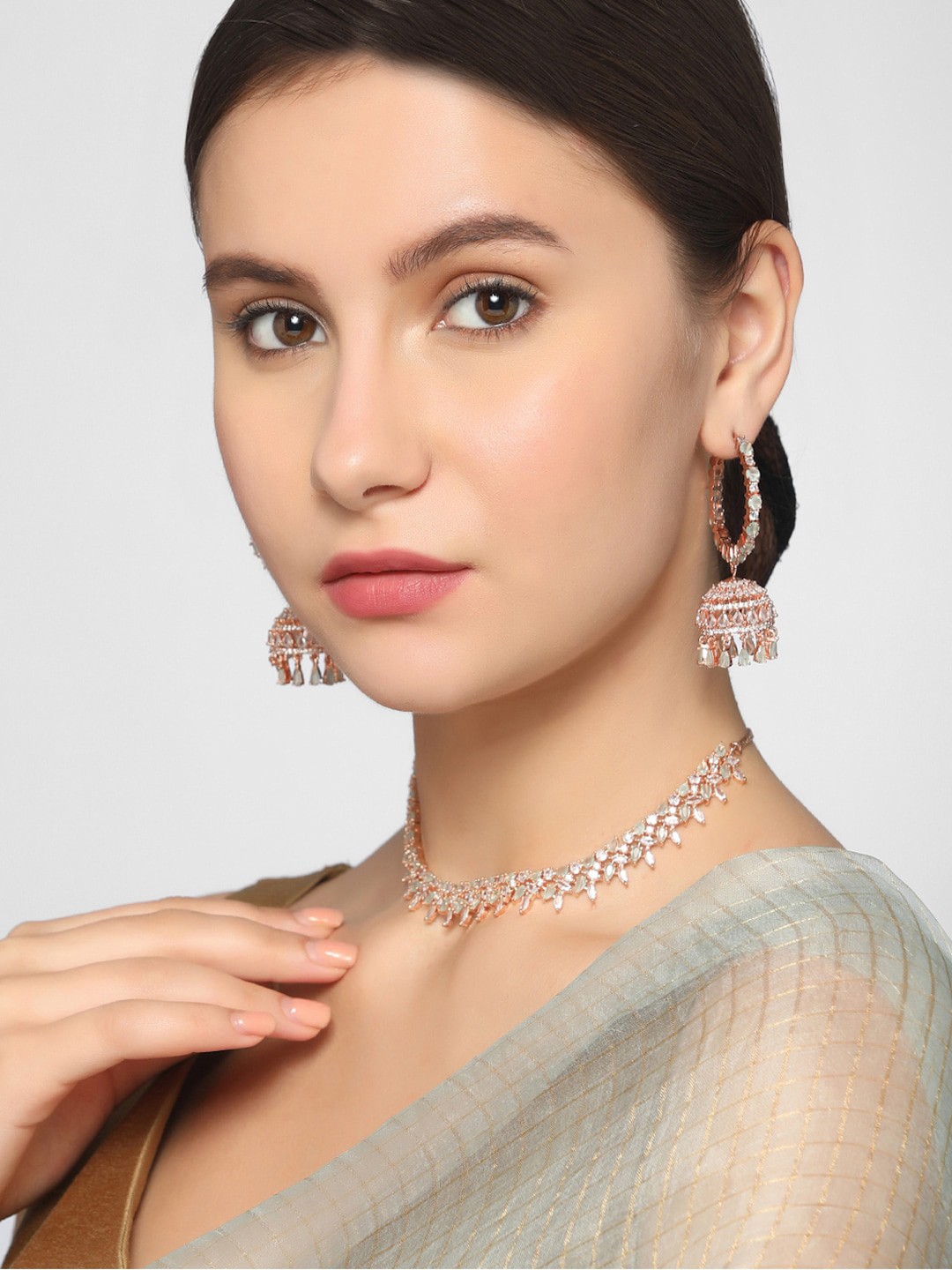 

AQUASTREET Rose Gold-Plated AD Studded Jewellery Set