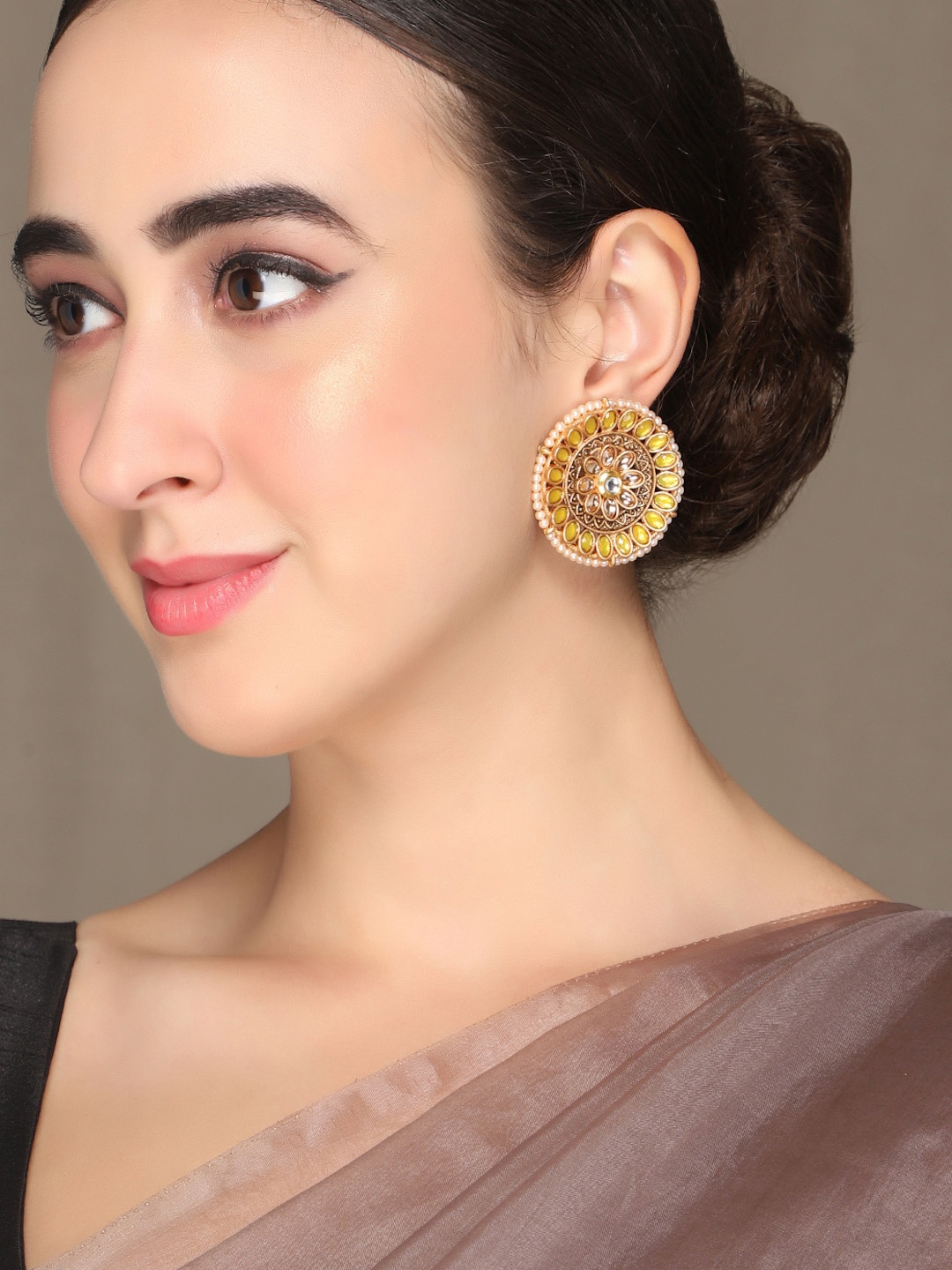 

AQUASTREET Gold-Plated Circular Studs Earrings