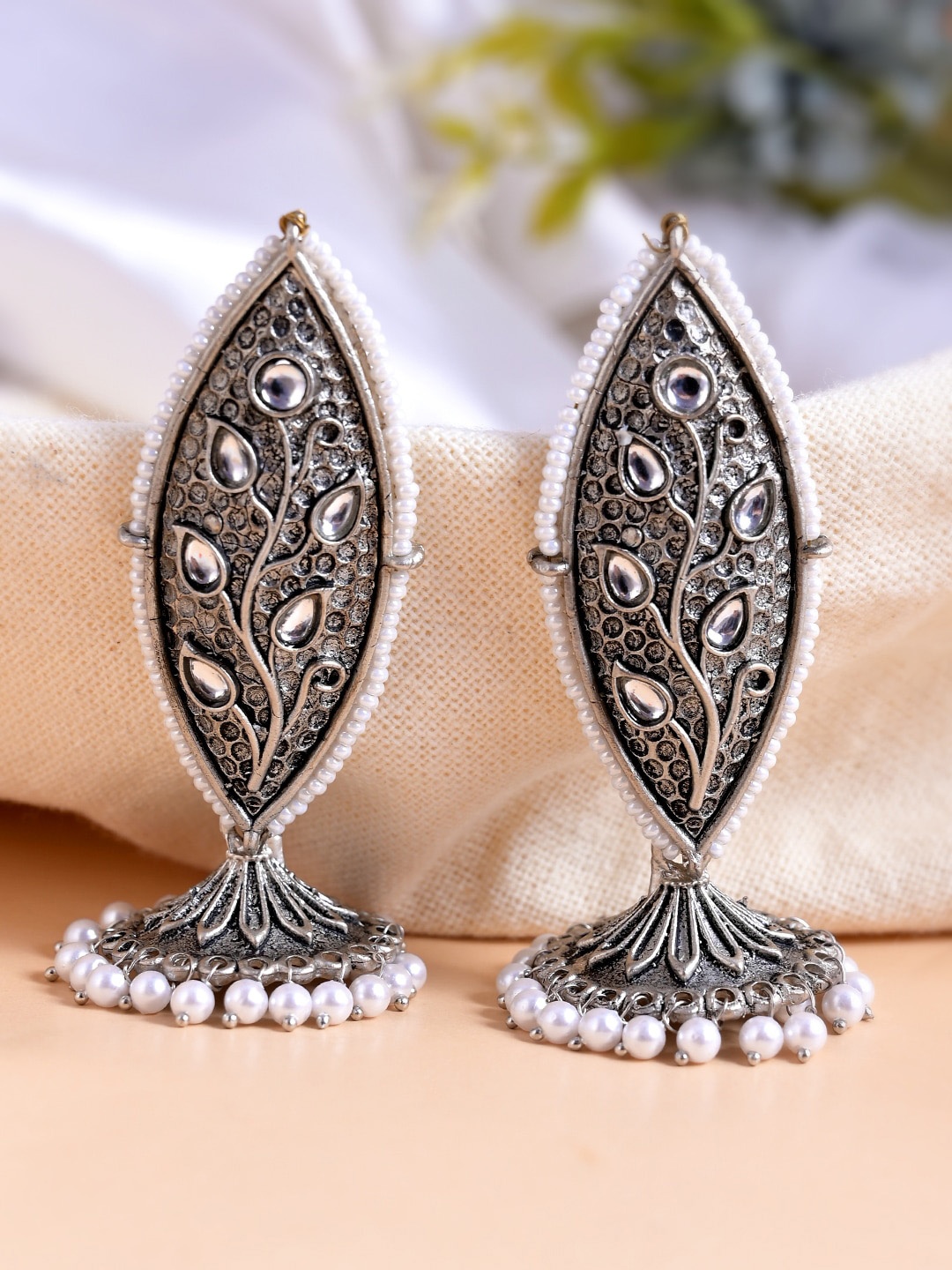 

AQUASTREET Meenakari Silver Jhumkis Earrings Copper Black Silver Plated