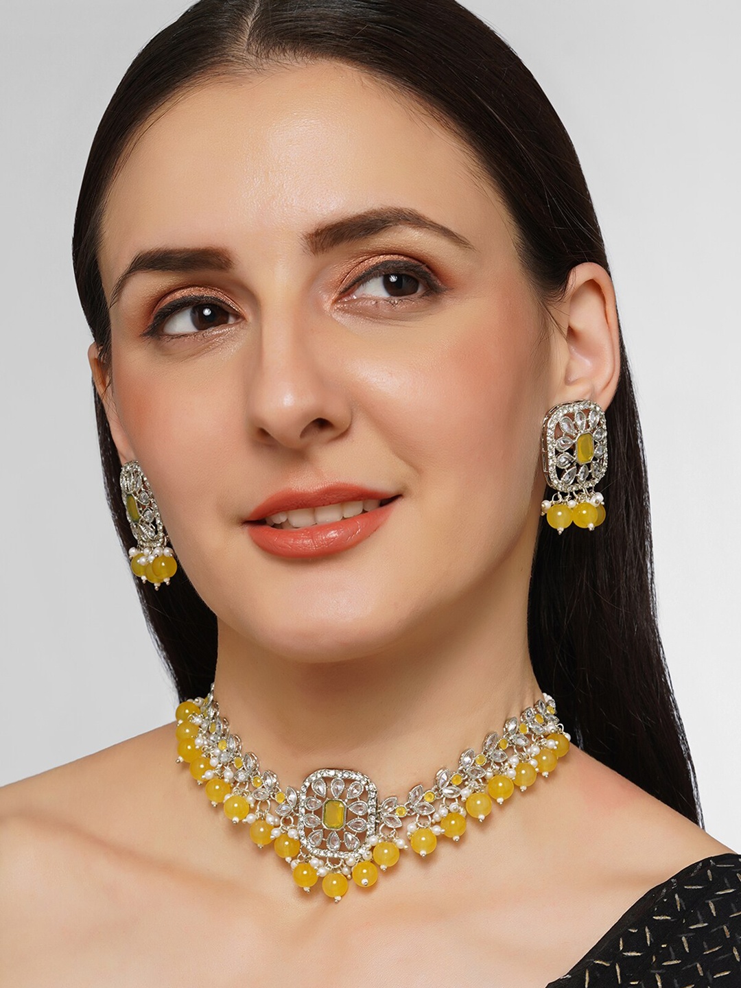 

AQUASTREET Silver Plated AD Studded Jewellery Set