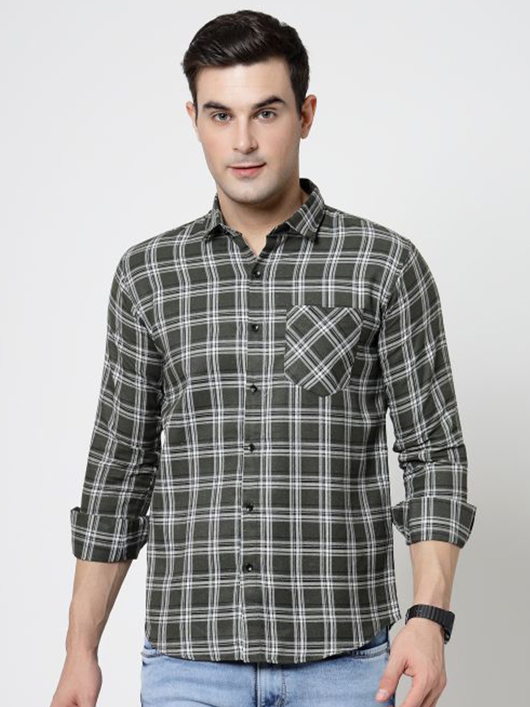 

ADWYN PETER New Tartan Checked Cotton Casual Shirt, Green