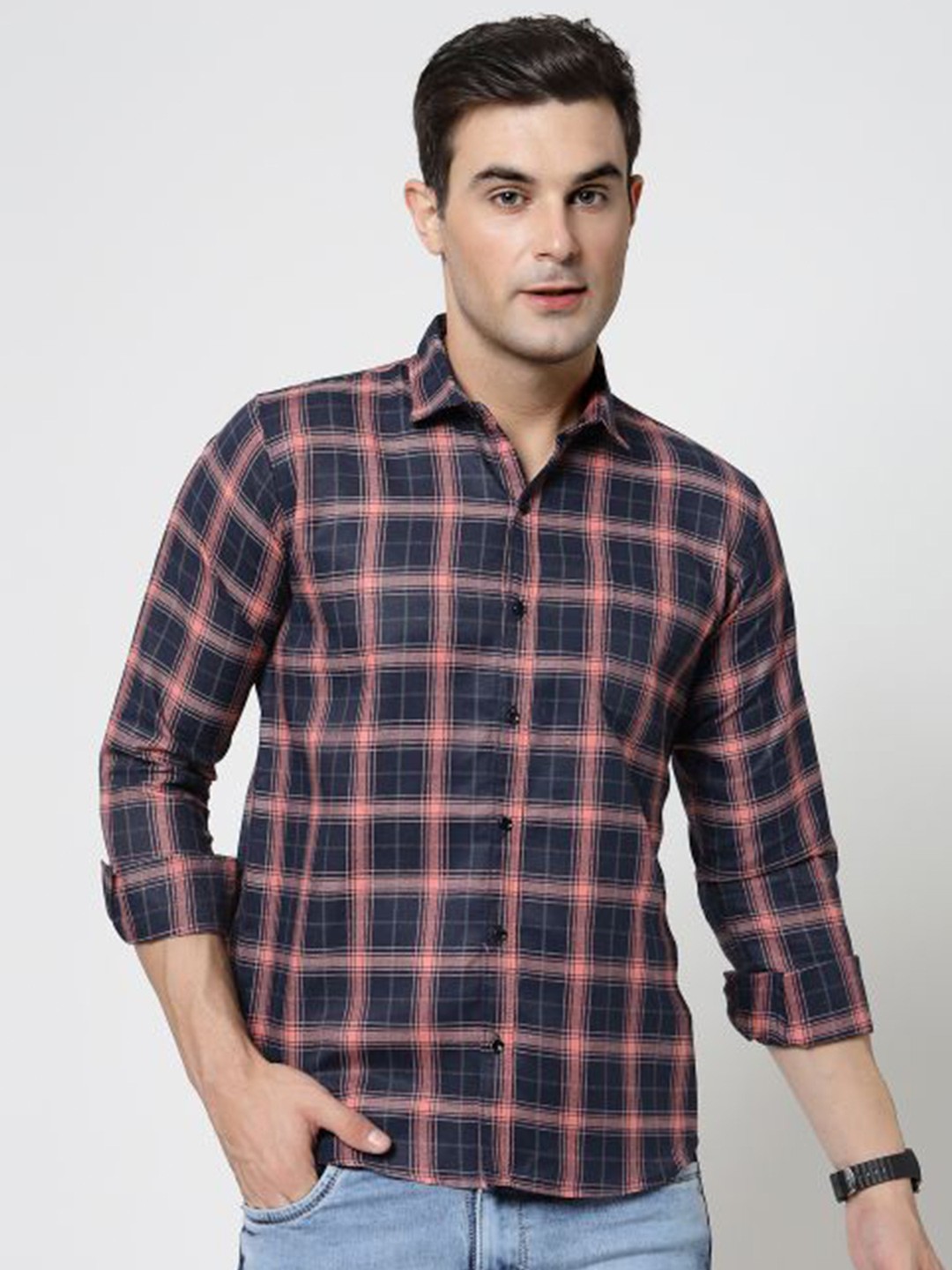 

ADWYN PETER New Tartan Checked Cotton Casual Shirt, Blue