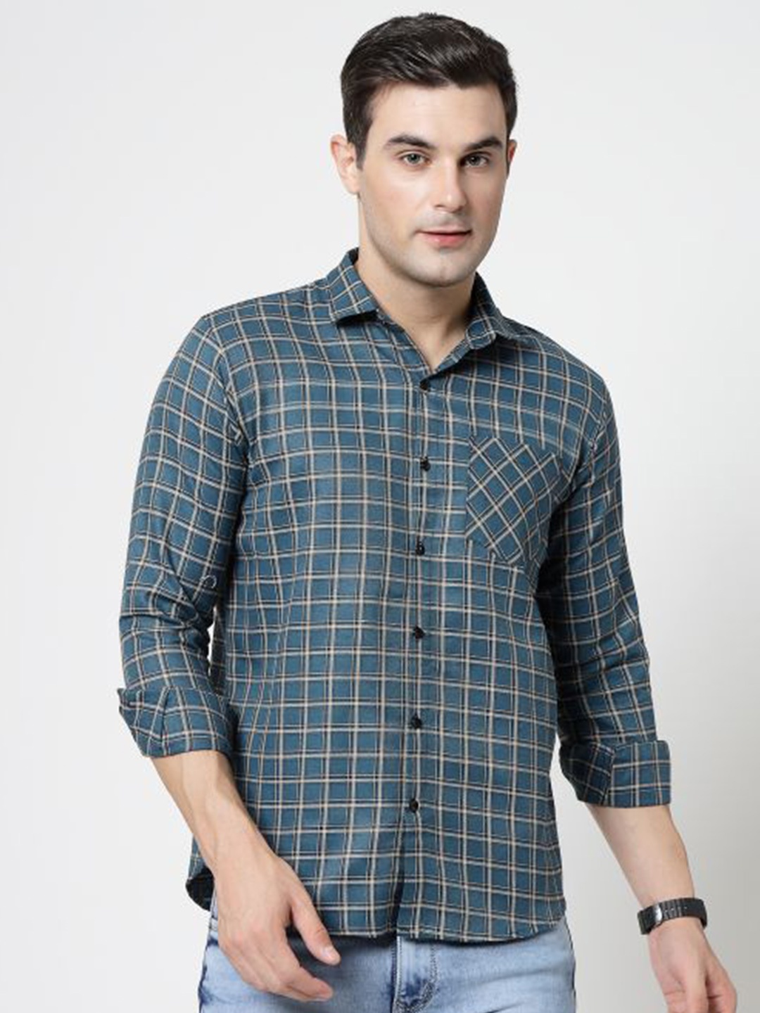 

ADWYN PETER New Tartan Checked Cotton Casual Shirt, Blue
