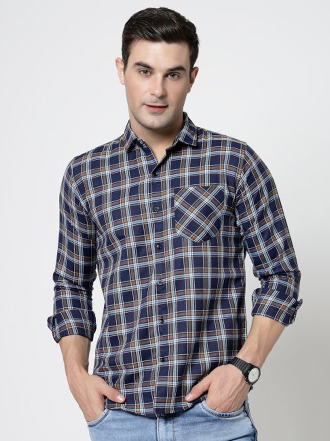 

ADWYN PETER New Tartan Checked Cotton Casual Shirt, Blue