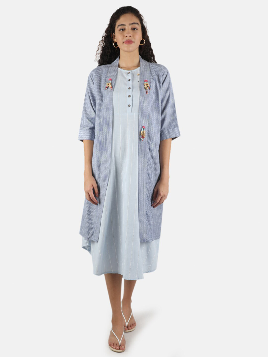 

Monte Carlo Front Open Longline Striped Shrug, Blue
