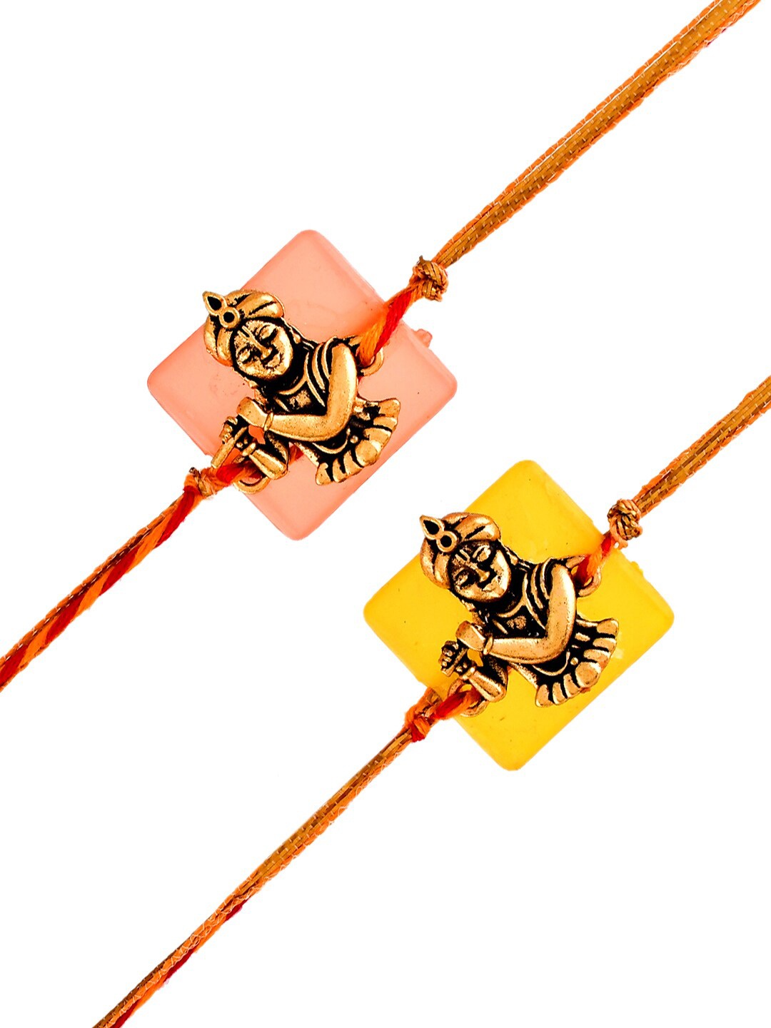 

Aapno Rajasthan Unisex Set of 2 Enraved Kanhaiya Rakhi With Roli Chwal & Card, Gold