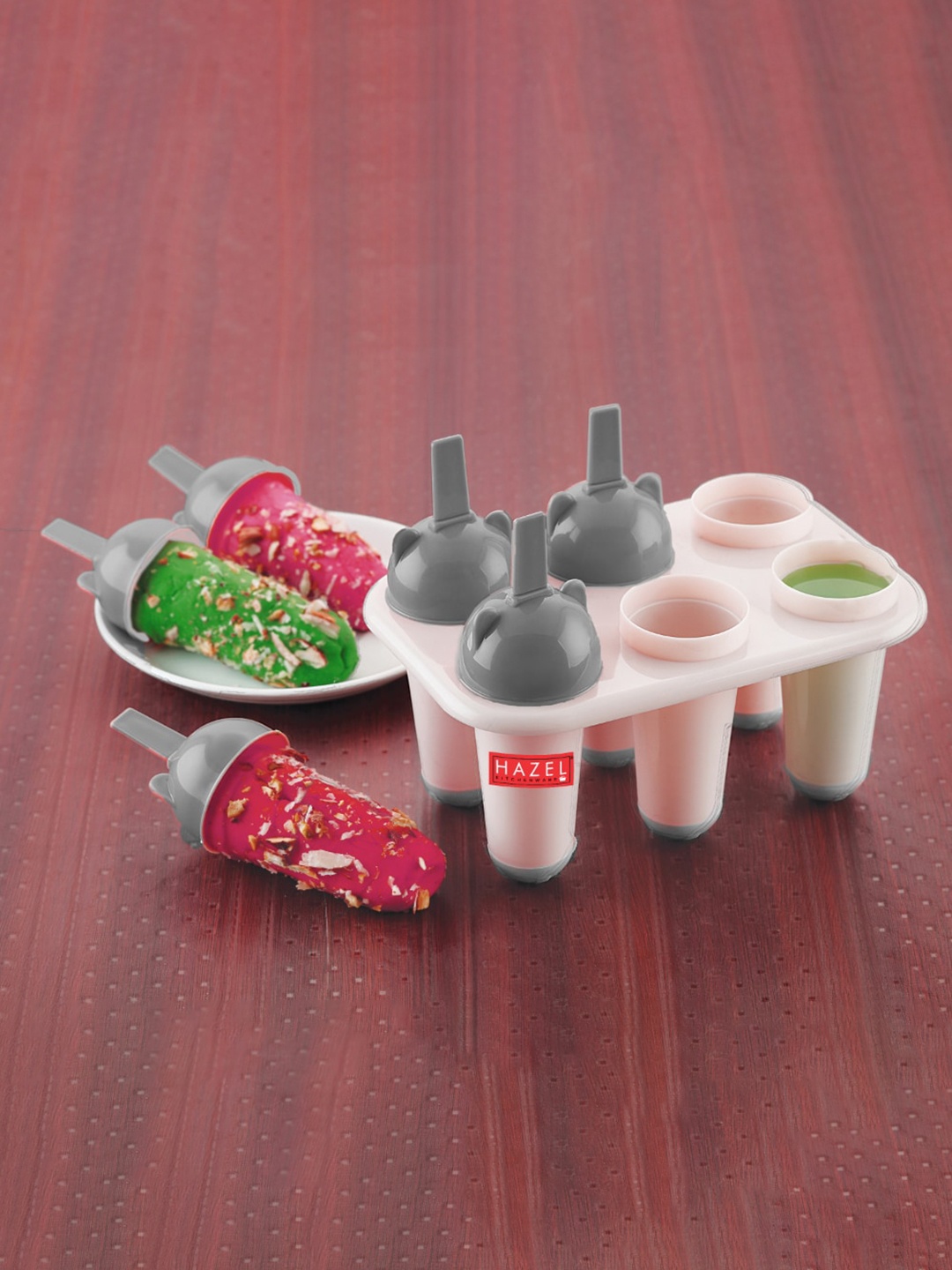 

HAZEL 6 Pcs Grey & Pink Reusable Kulfi Moulds With Lid