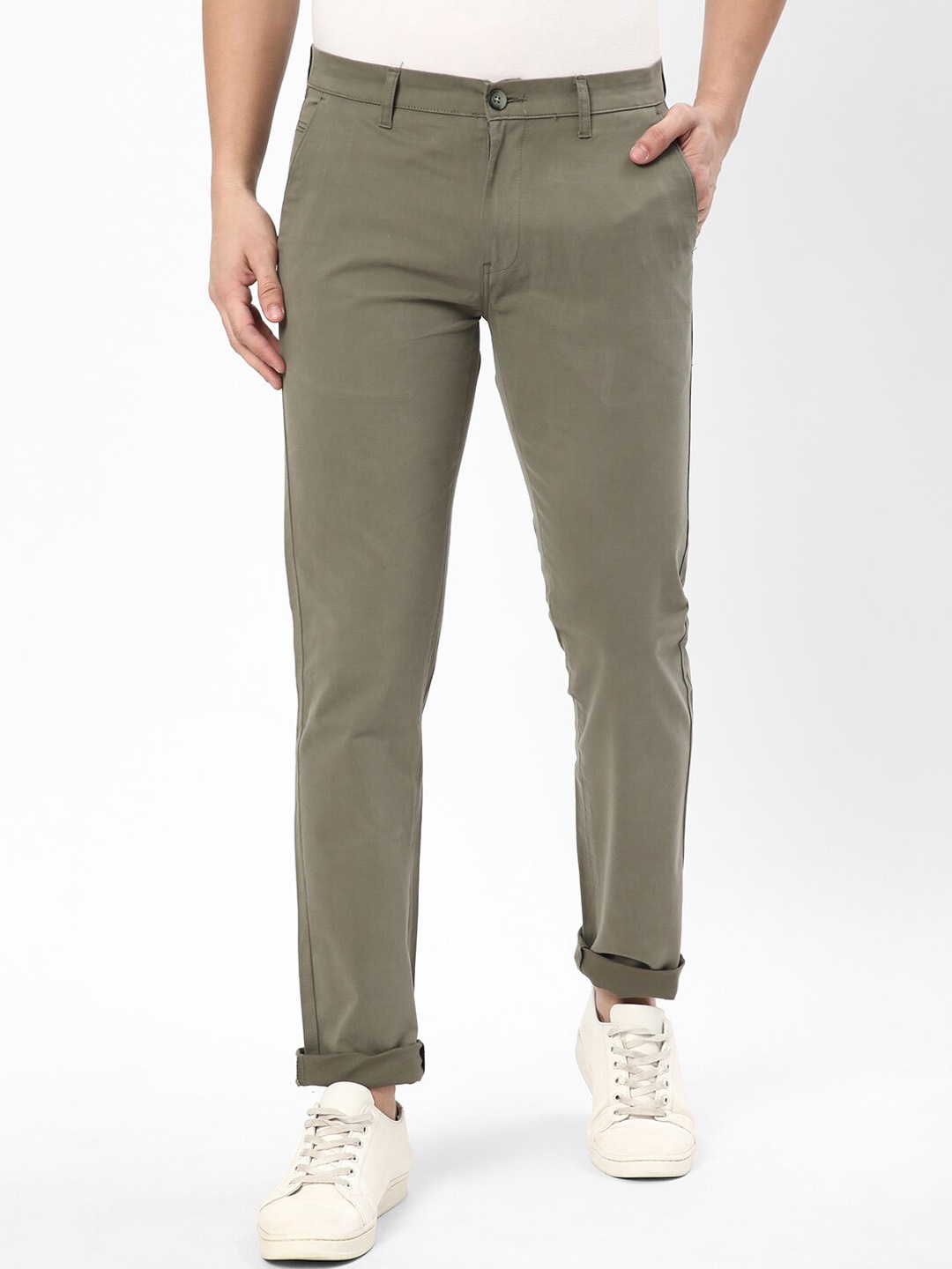 

R&B Men Slim Fit Chinos Trousers, Olive