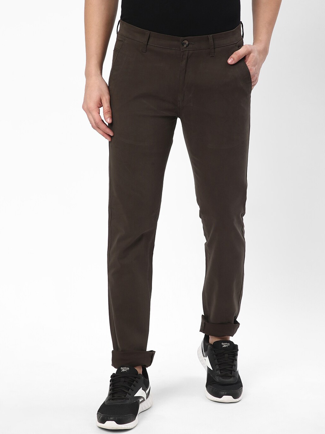

R&B Men Mid-Rse Slim Fit Chinos Trousers, Olive