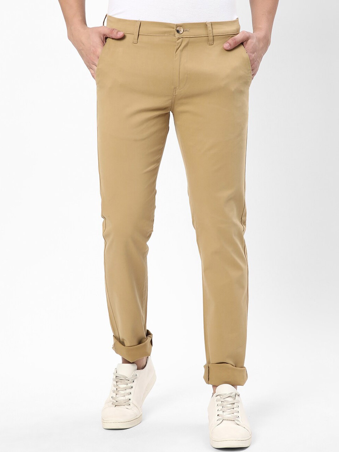 

R&B Men Mid-Rse Slim Fit Chinos Trousers, Brown