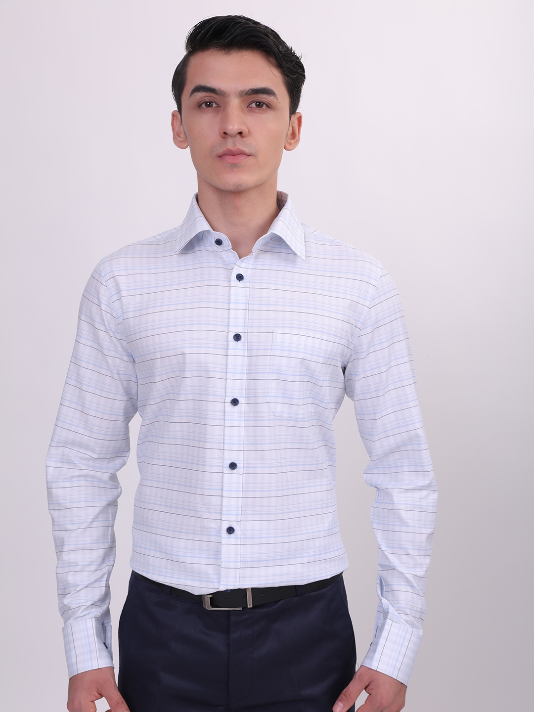 LOUIS STITCH Comfort Striped Cotton Formal Shirt, Blue