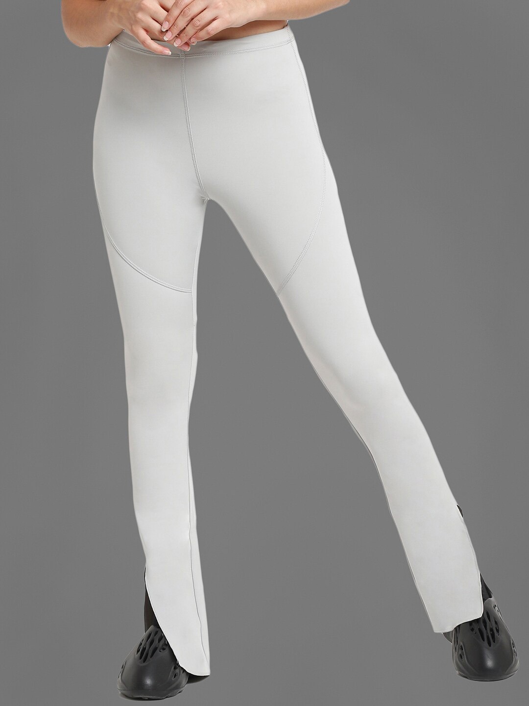 

EVERDION Ankle Length Side Slit Flared Pants, Grey