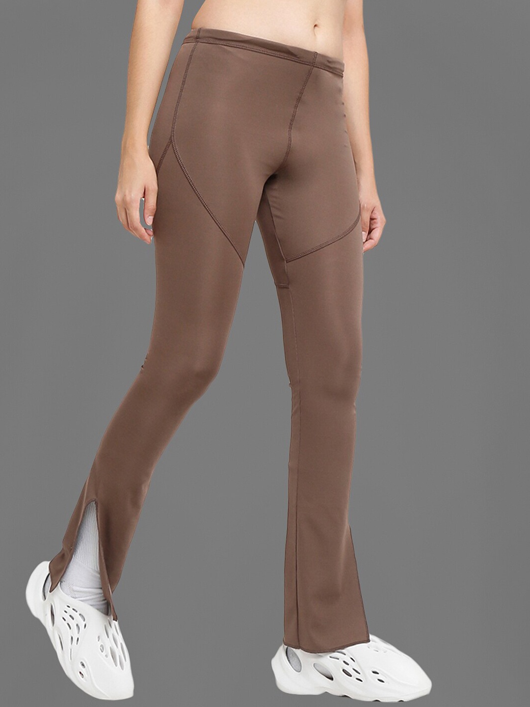 

EVERDION Ankle Length Side Slit Flared Pants, Brown