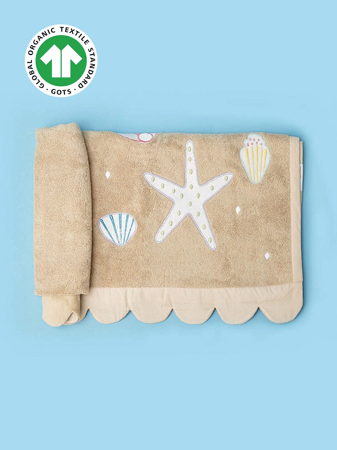 

GREENDIGO Infants Beige Embroidered 450 GSM Pure Cotton Bath Towel