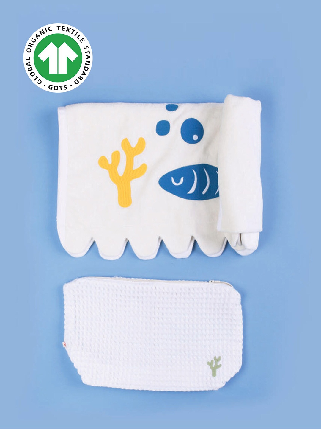 

GREENDIGO Infants White & Blue Printed 450 GSM Pure Organic Cotton Bath Towel