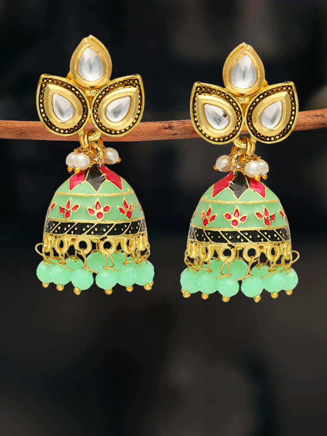 

OOMPH Kundan-Studded Dome-Shaped Jhumkas, Gold