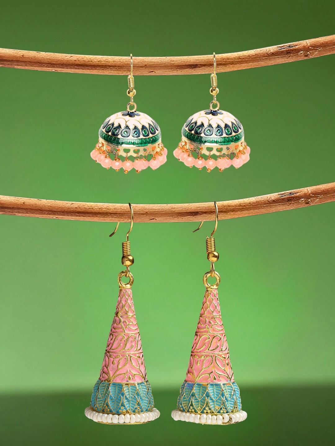 

OOMPH Set Of 2 Beaded Dome Shaped Jhumkas, Green