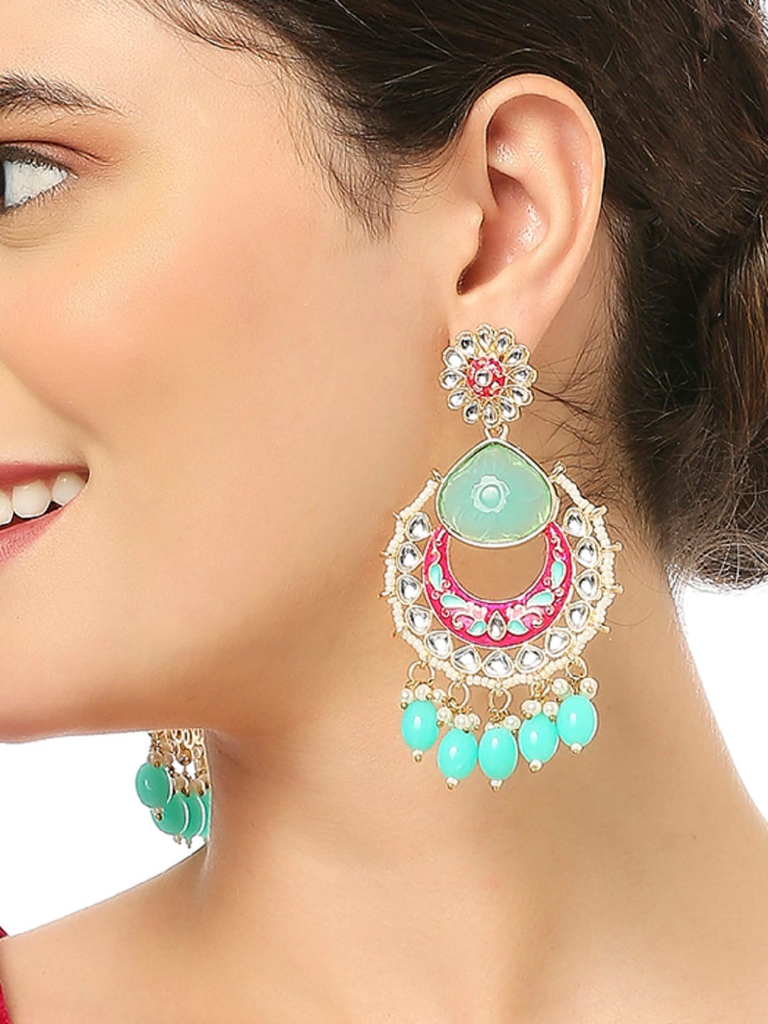 

OOMPH Kundan-Studded Floral Chandbalis, Gold