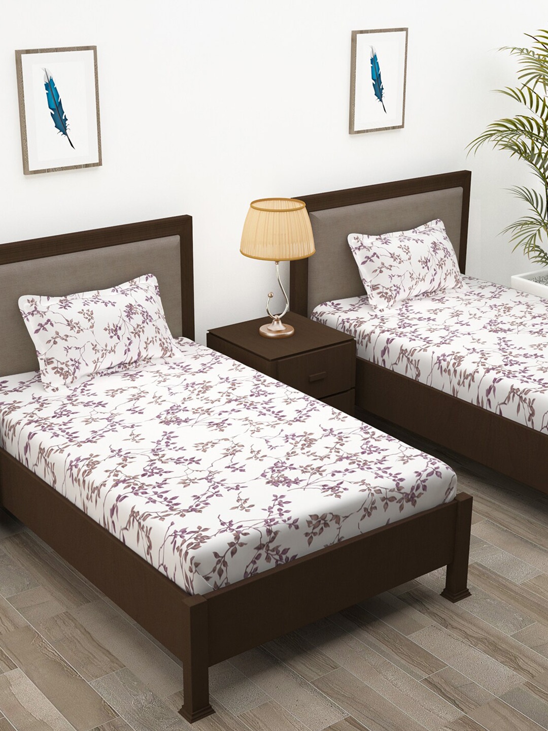 

Story@home White & Purple Floral Cotton 144 TC 2 Single Bedsheet With 2 Pillow Covers