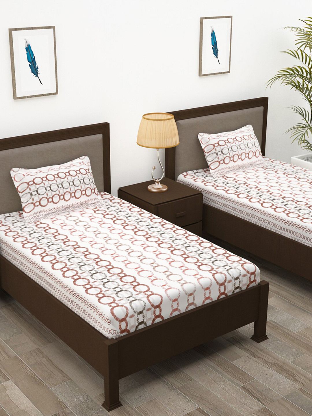 

Story@home White & Brown Geometric Cotton 144 TC Single Bedsheet With 2 Pillow Covers