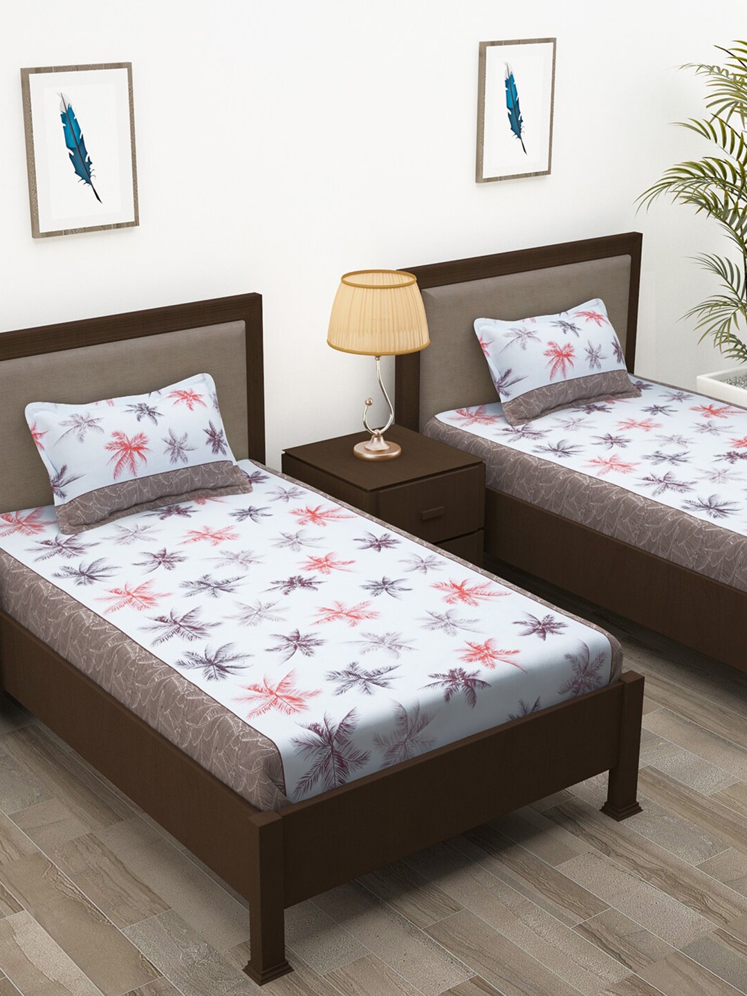 

Story@home White & Red Floral Cotton 144 TC 2 Single Bedsheet With 2 Pillow Covers