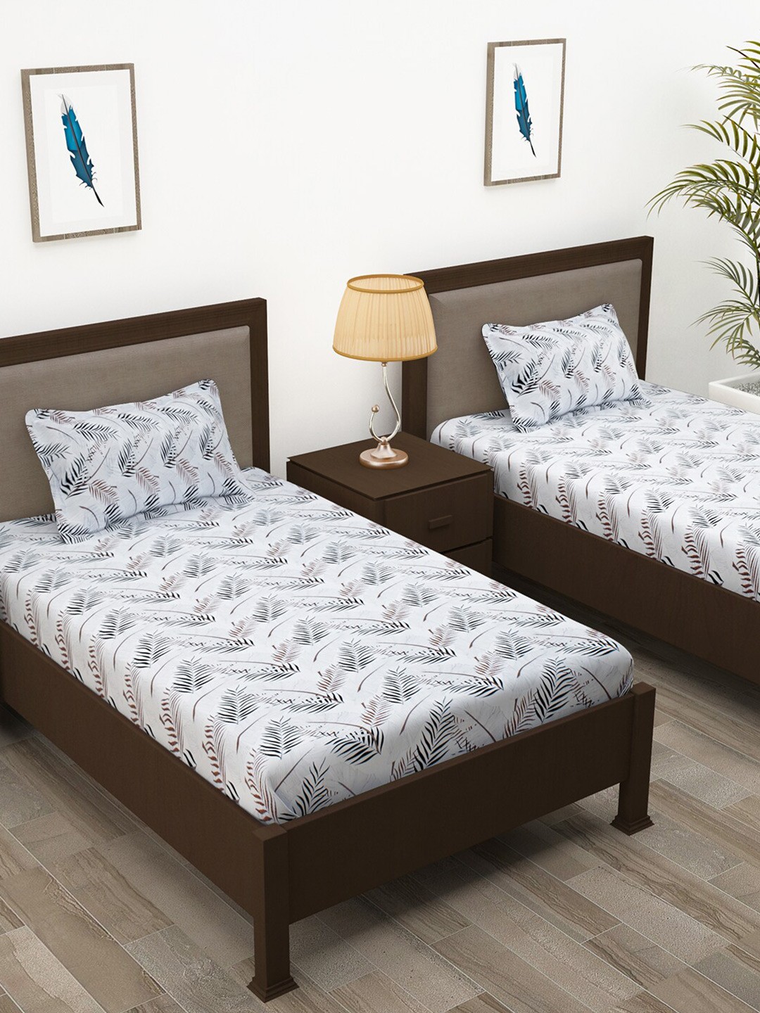 

Story@home Spark Gold Grey Floral Cotton 144 TC 2 Single Bedsheets & 2 Pillow Covers