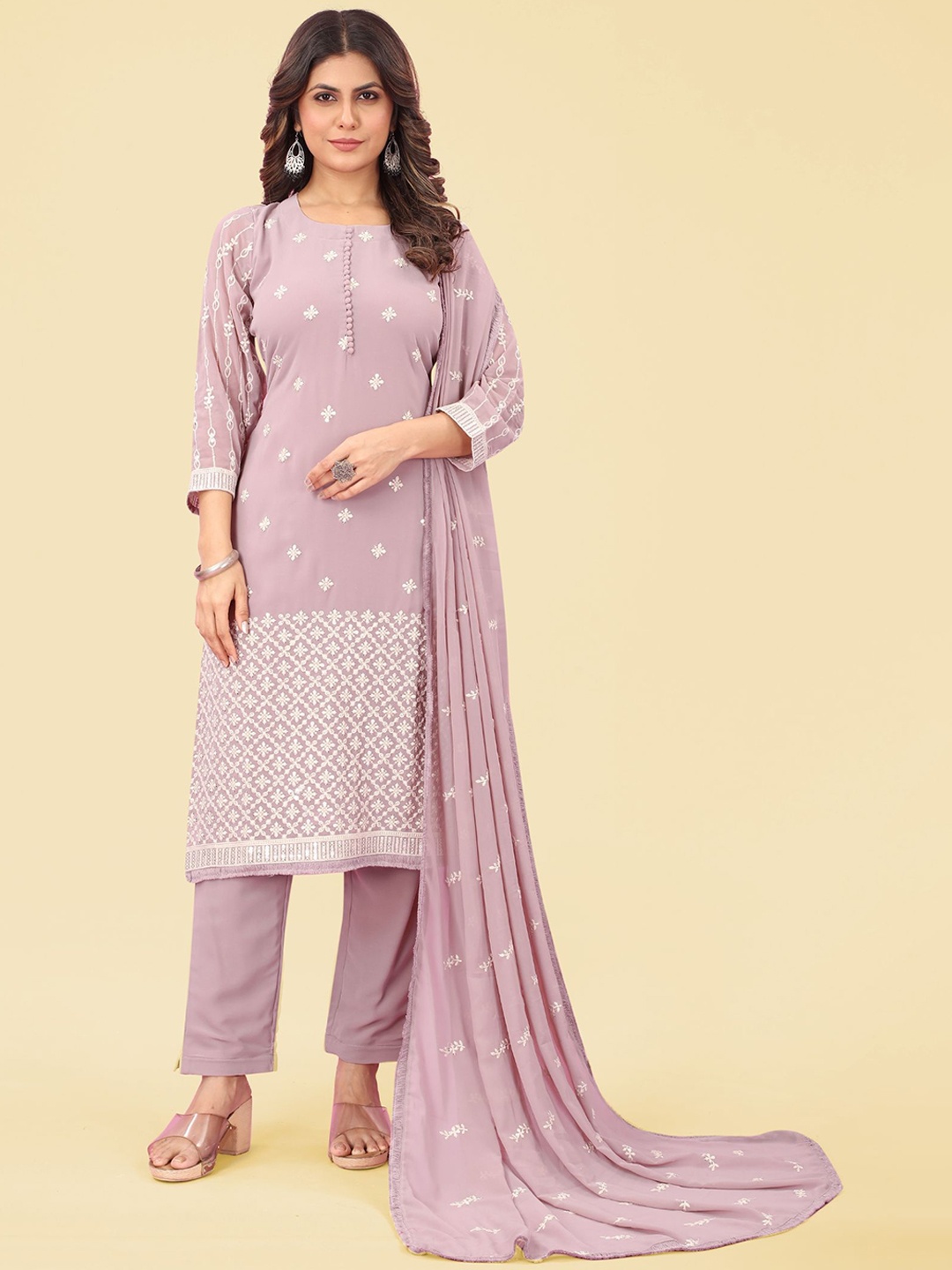 

KALINI Ethnic Motifs Embroidered Kurta & Trousers With Dupatta, Purple