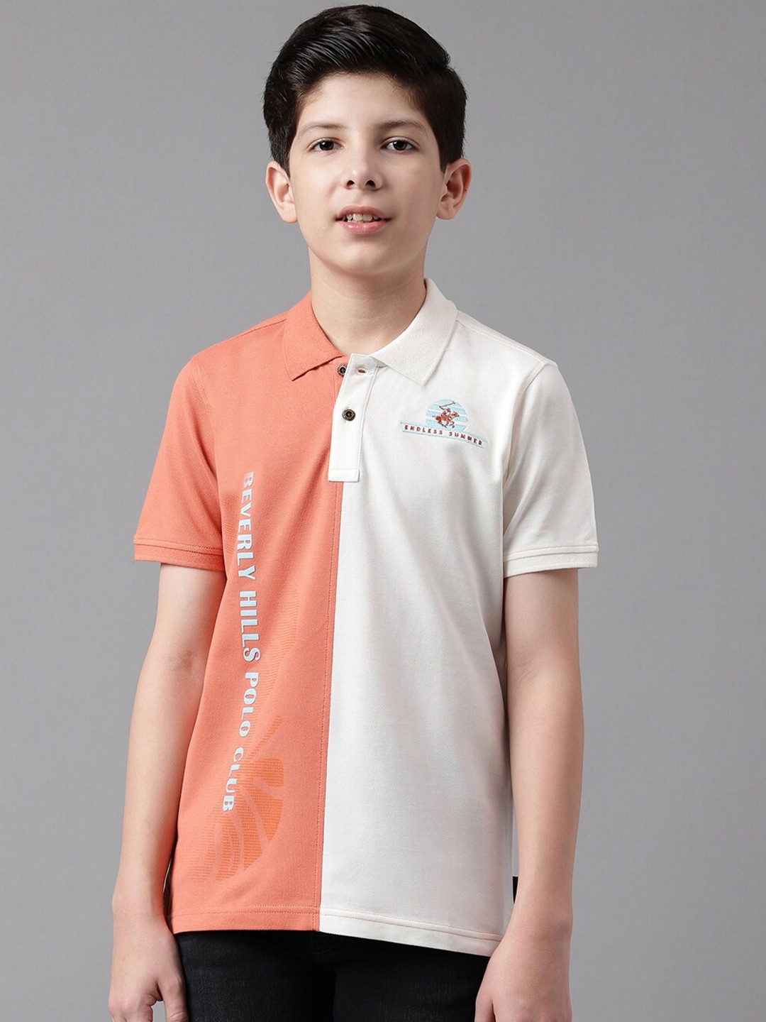 

Beverly Hills Polo Club Boys Typography Polo Collar Pure Cotton T-shirt, Orange