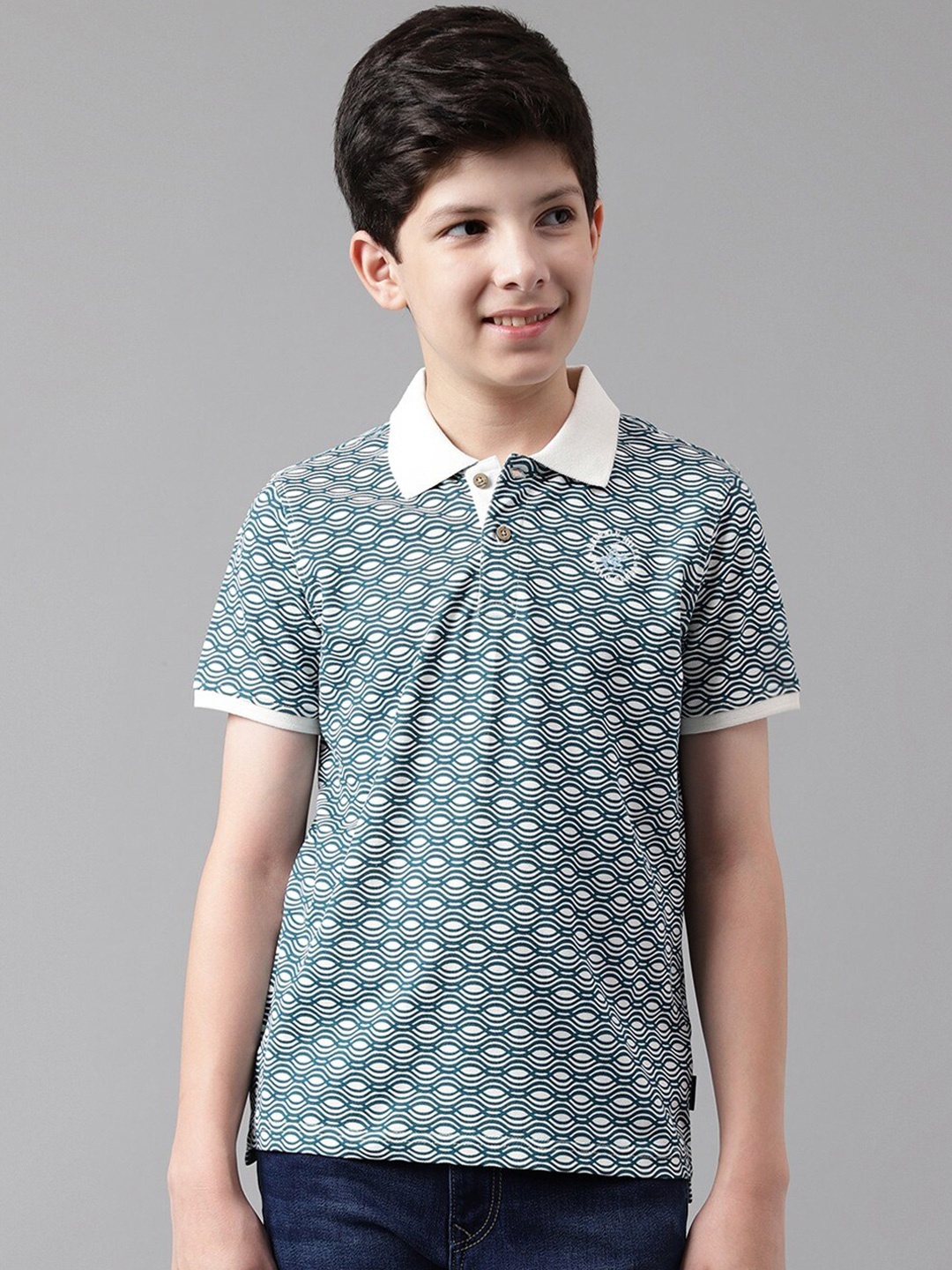 

Beverly Hills Polo Club Boys Printed Polo Collar Pure Cotton T-shirt, Green