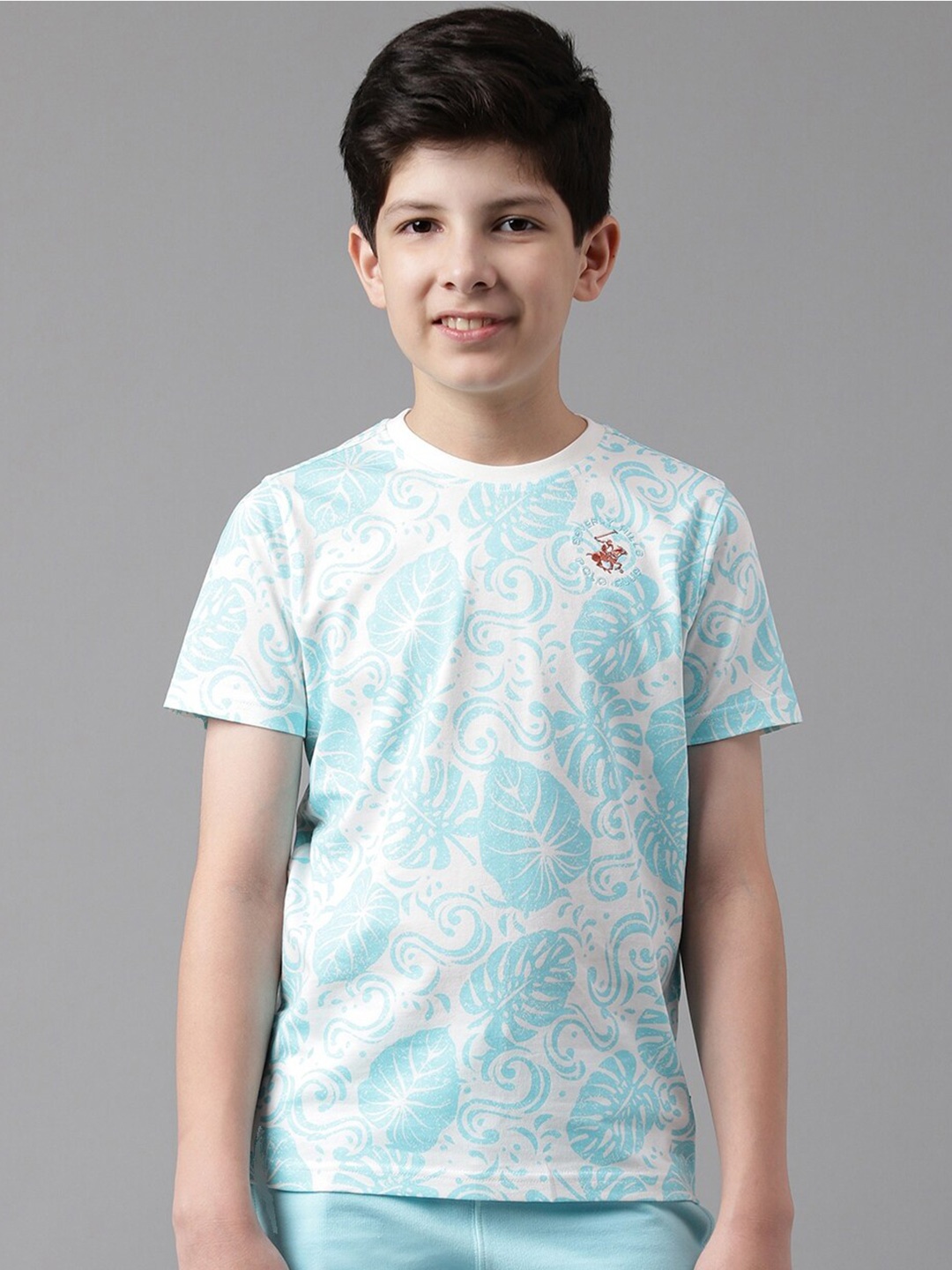 

Beverly Hills Polo Club Boys Printed Pure Cotton T-shirt, Turquoise blue