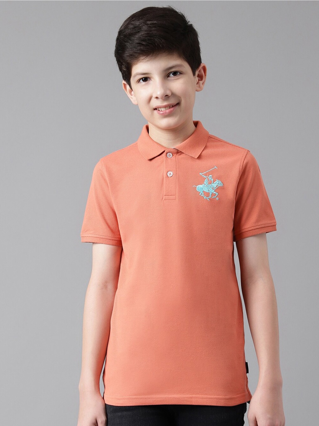 

Beverly Hills Polo Club Boys Polo Collar Short Sleeves Pure Cotton T-shirt, Orange