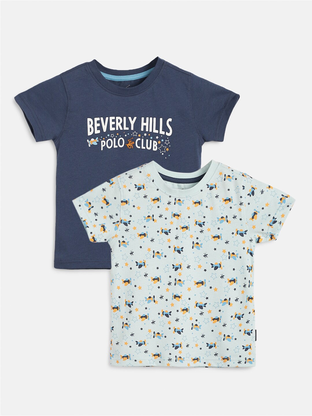 

Beverly Hills Polo Club Boys Pack Of 2 Printed Pure Cotton T-shirt, Navy blue