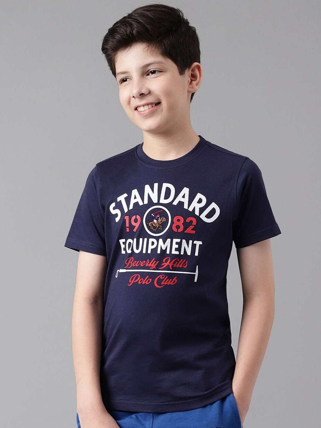 

Beverly Hills Polo Club Boys Typography Printed Pure Cotton T-shirt, Navy blue