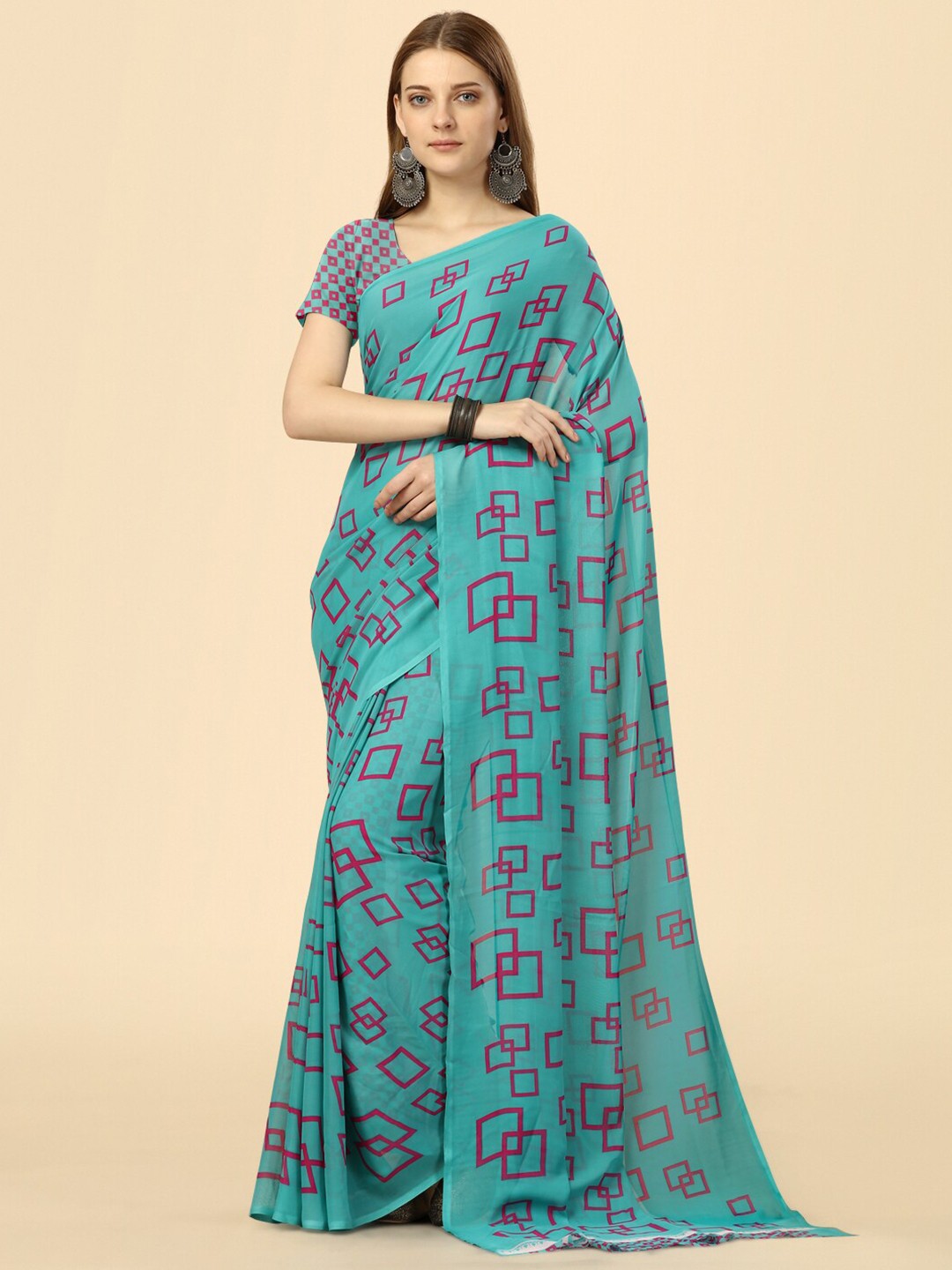 

Dori Geometric Printed Pure Georgette Saree, Blue