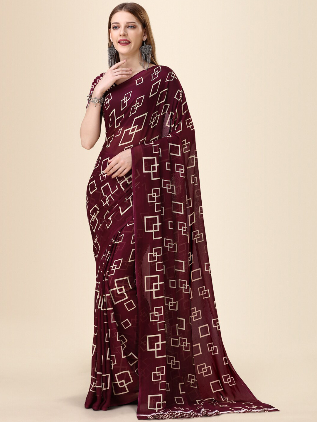 

Dori Geometric Printed Pure Georgette Saree, Purple