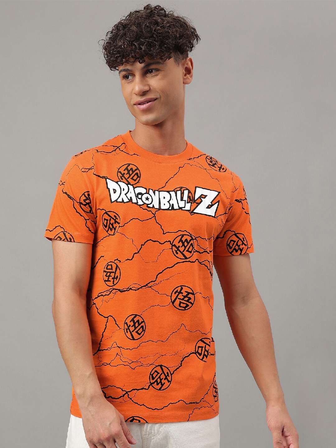 

Free Authority Dragon Ball Z Graphic Printed Pure Cotton Casual T-Shirt, Orange