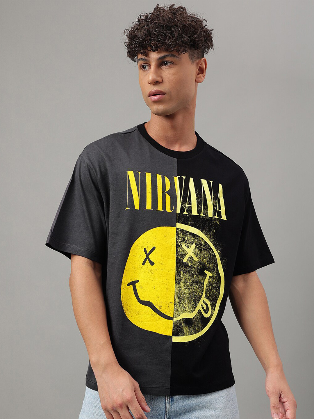 

Free Authority Nirvana Graphic Printed Pure Cotton Loose-Fit Casual T-shirt, Black