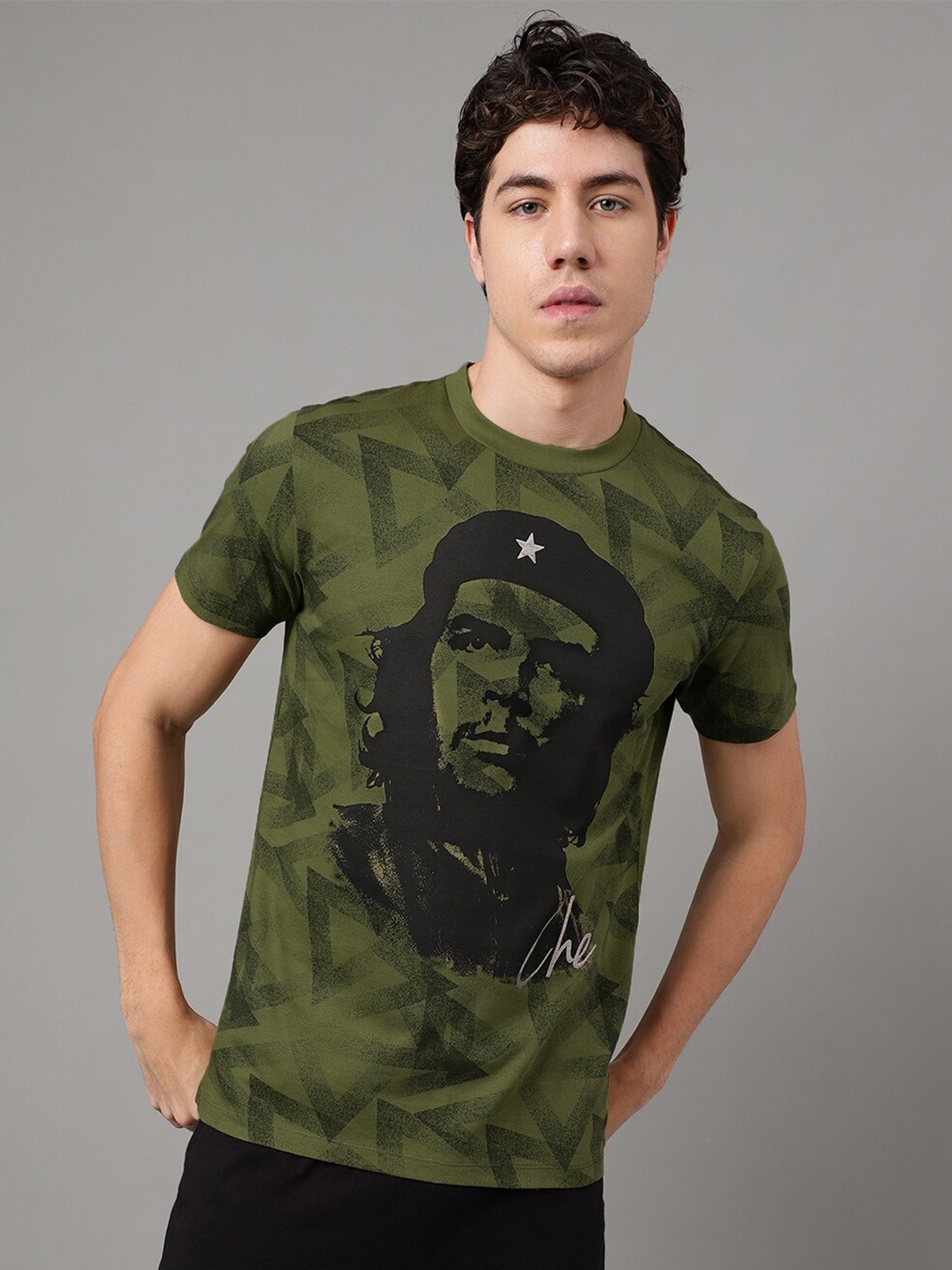 

Free Authority Che Guevara Printed Pure Cotton T-Shirt, Green
