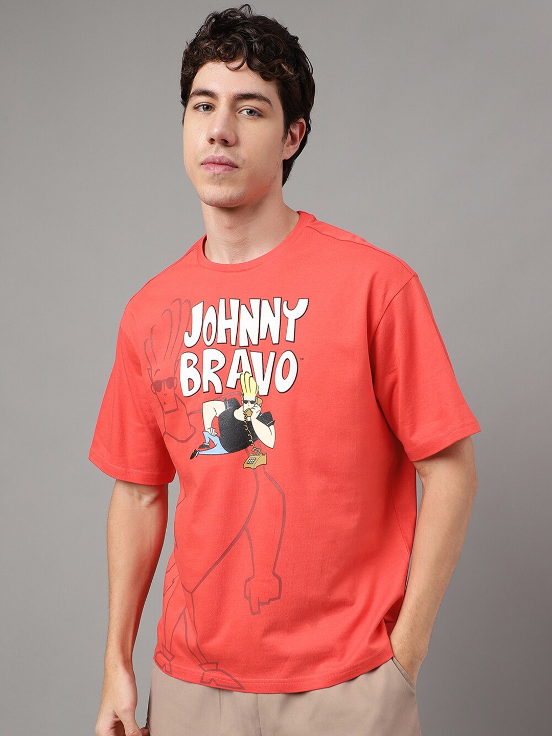 

Free Authority Johnny Bravo Printed Pure Cotton Oversized T-Shirt, Red