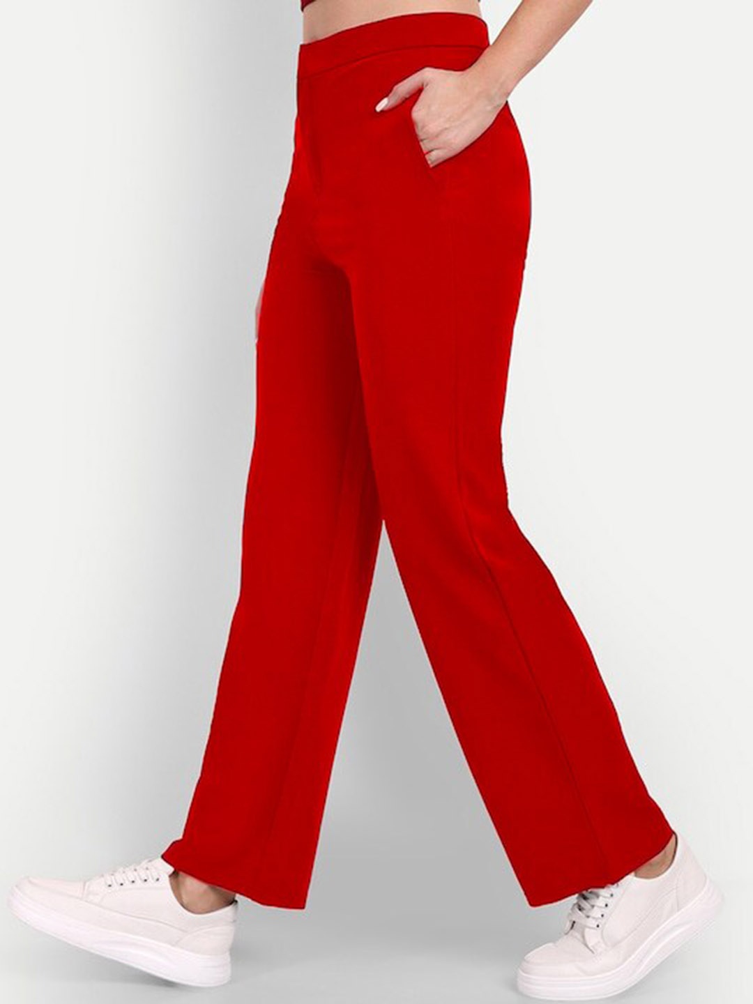

WESTHOOD Women Smart High-Rise Parallel Trousers, Red