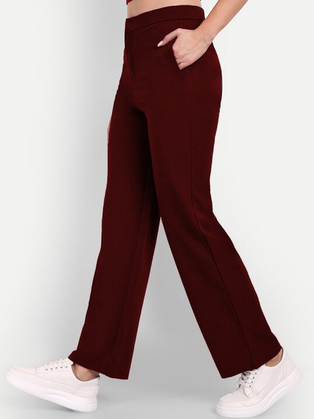 

WESTHOOD Women Smart High-Rise Parallel Trousers, Maroon