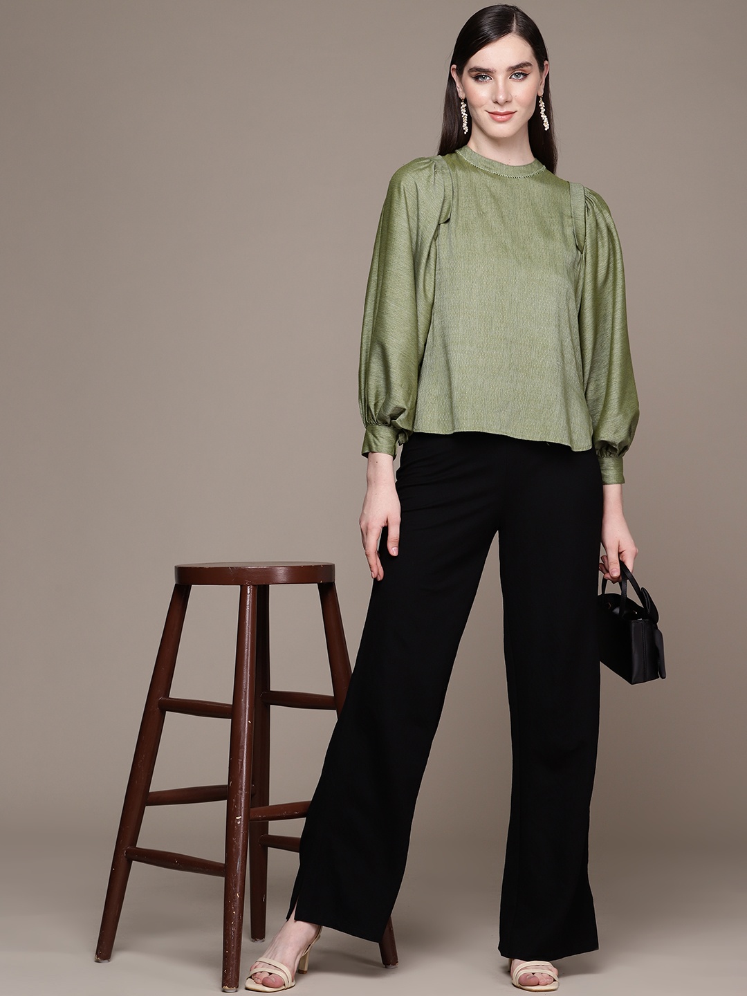 

aarke Ritu Kumar Green Puff Sleeve Top