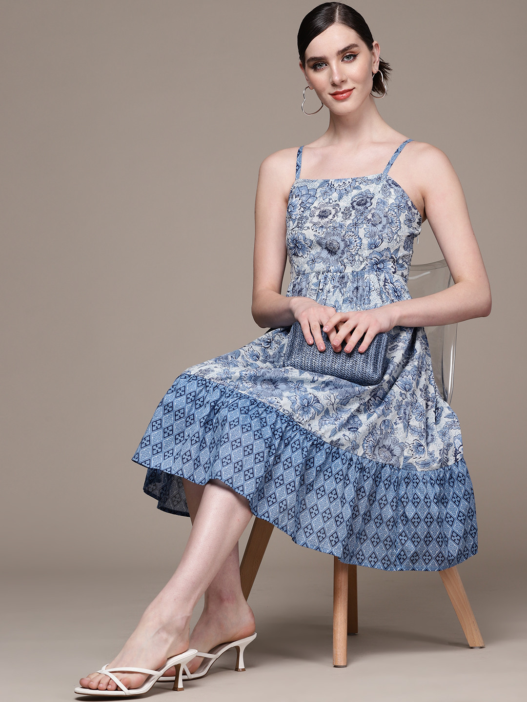 

aarke Ritu Kumar Floral Print A-Line Midi Dress, Blue