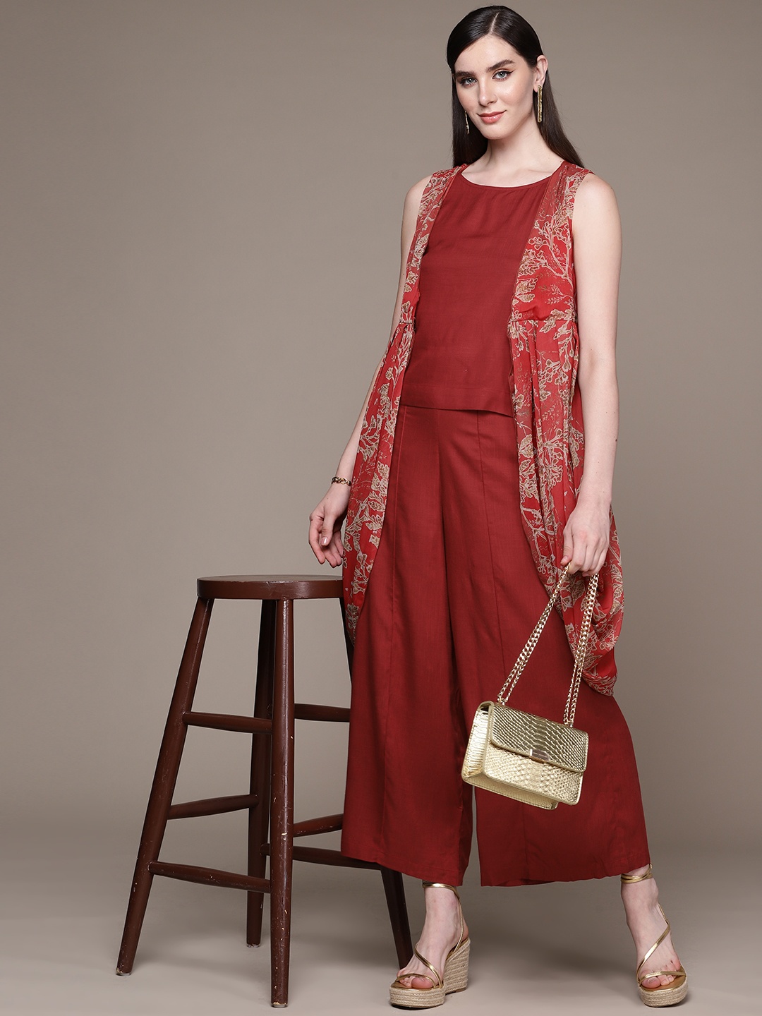 

aarke Ritu Kumar Solid Top & Palazzos with Shrug, Red