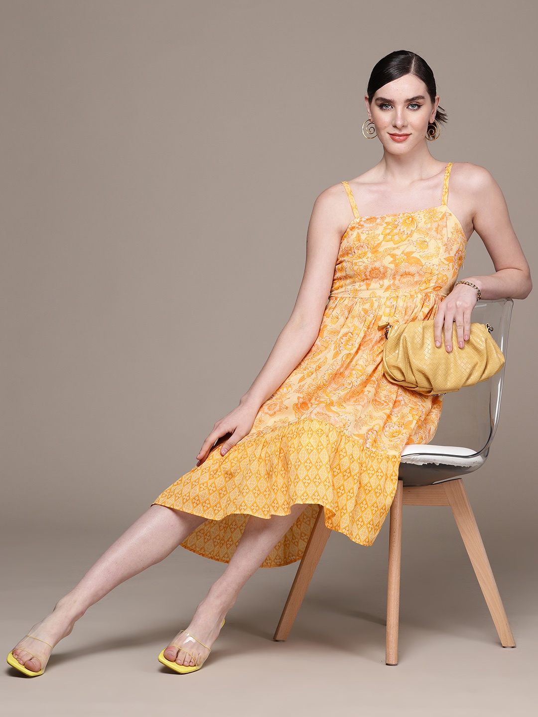 

aarke Ritu Kumar Floral Print Fit & Flare Dress, Yellow